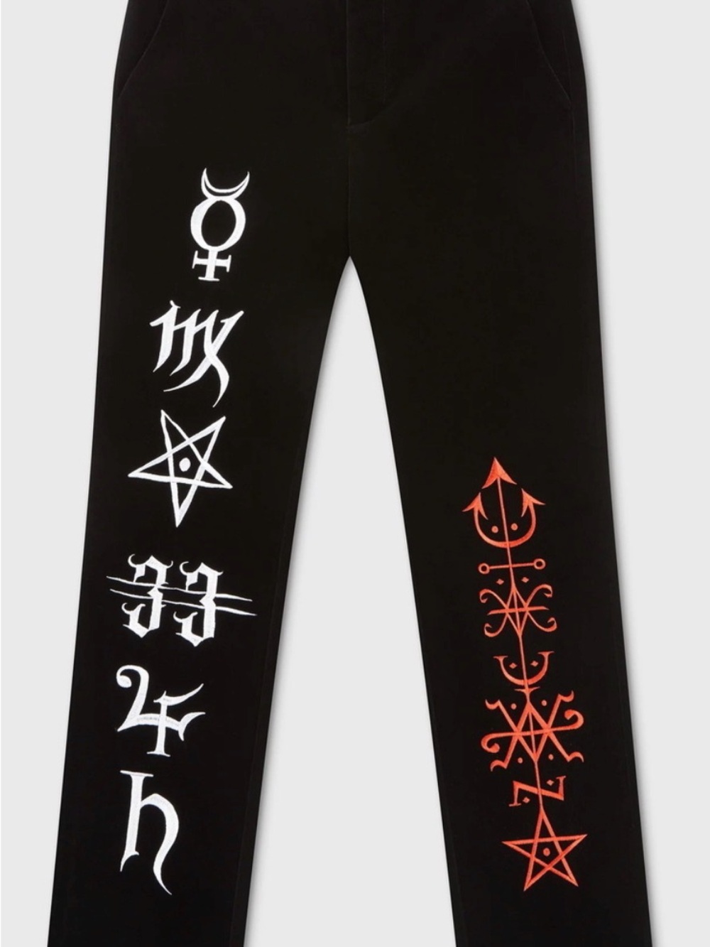 Killstar Black velvet suit Pants with White and Red Symbol Prints
